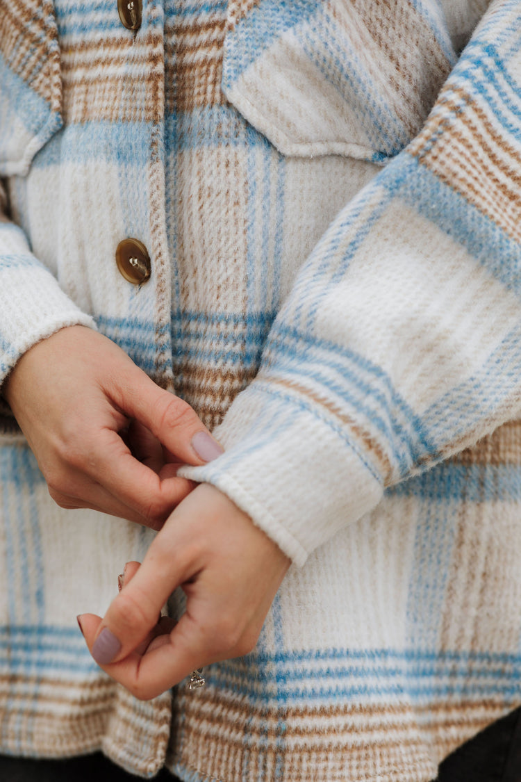 Winter Blues - Taupe & Baby Blue Plaid Shacket