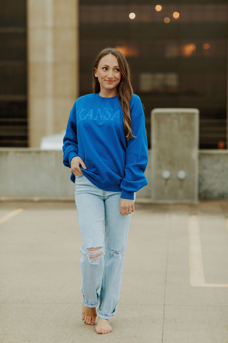 KU/ Kansas- Crewneck Sweatshirt - Puff Vinyl