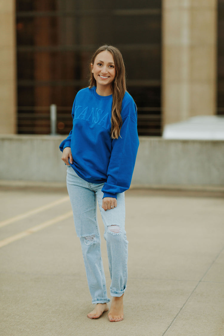 KU/ Kansas- Crewneck Sweatshirt - Puff Vinyl