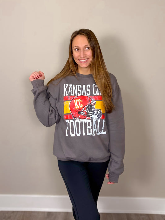 Graphite Grey - Distressed Chiefs Crewneck