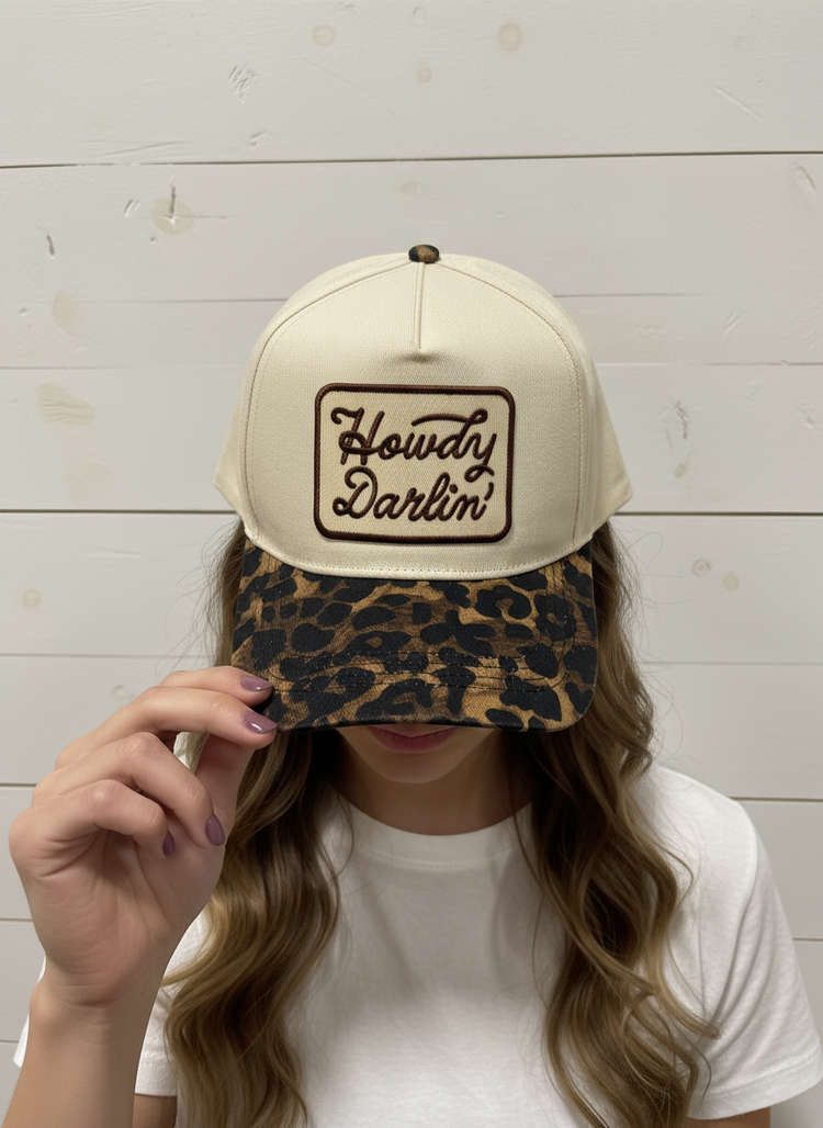 Howdy Darlin Leopard - Embroidered Trucker Hat