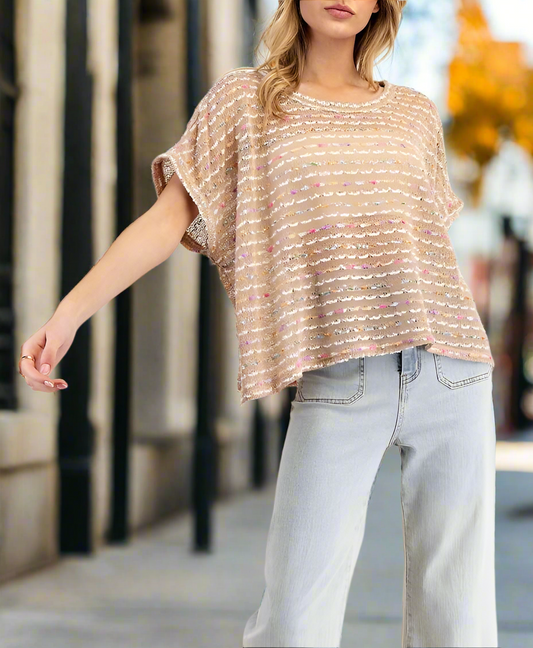 Pops of Color- Taupe and Multicolor Dolman Top