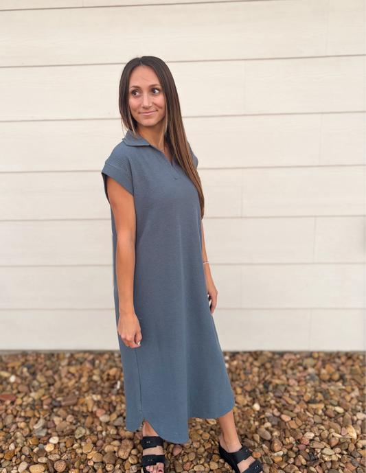 Cloud Knit - Collared Slate Midi Dress