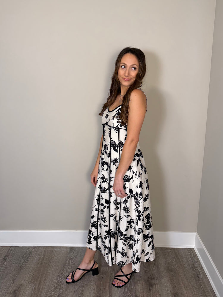 Classic Romance - B&W Floral Midi Dress