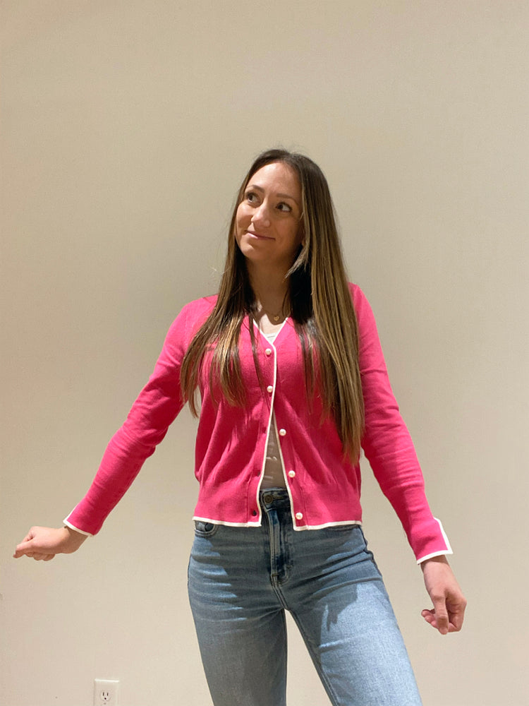 Pink & Pearls Hot Pink Cardigan