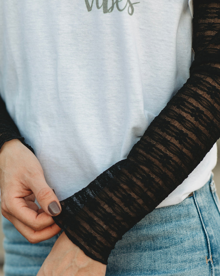 Flower Daze - Floral Lace & Sheer Mock Neck Long Sleeve Shirt