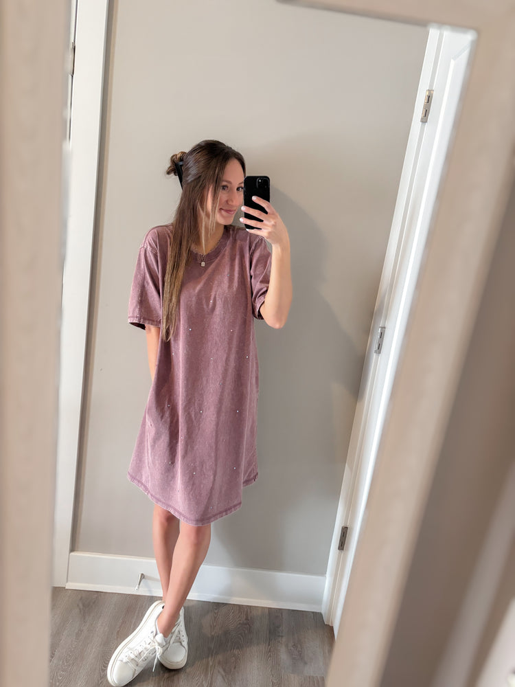 The Confetti T-shirt Dress- Washed Purple & Rhinestones
