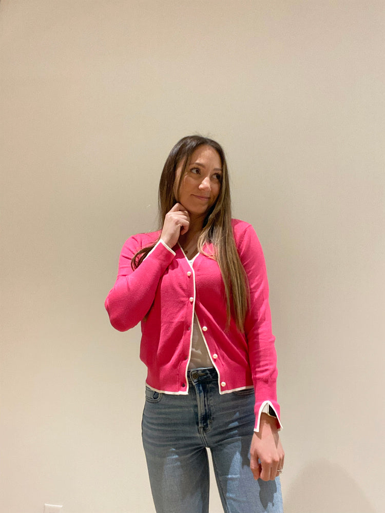 Pink & Pearls Hot Pink Cardigan