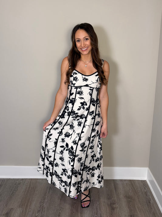 Classic Romance - B&W Floral Midi Dress