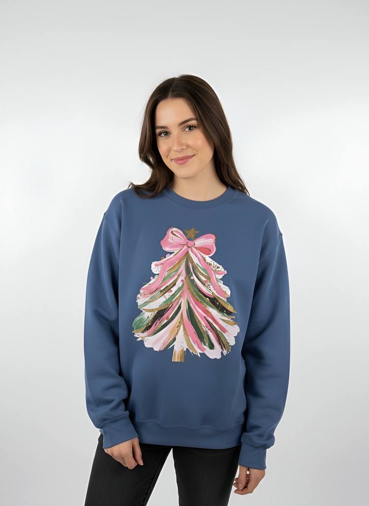 Colorful Delight Slate Blue Christmas Tree - Graphic Crewneck