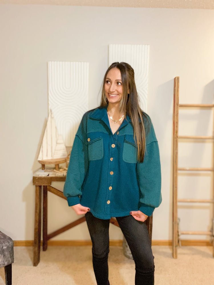 Winter Feels- Teal Fleece Shacket
