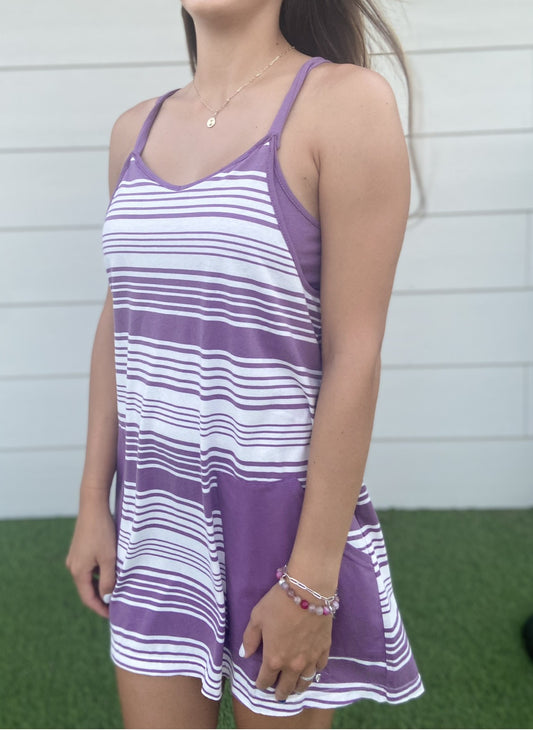 Lily Purple & White Stripe Athletic Dress