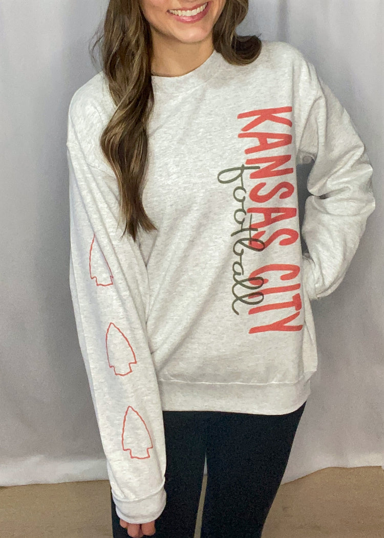 Kansas City Football- Light Grey Crewneck