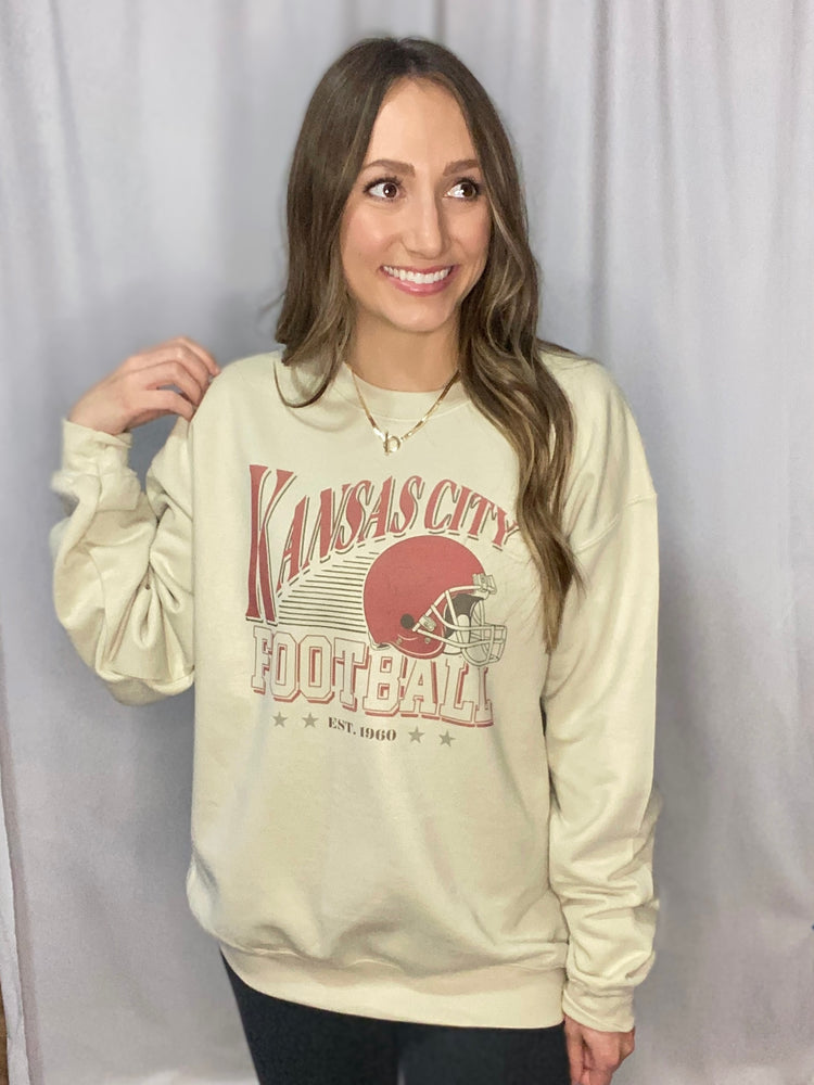 Old School KC Chiefs Crewneck - Sand