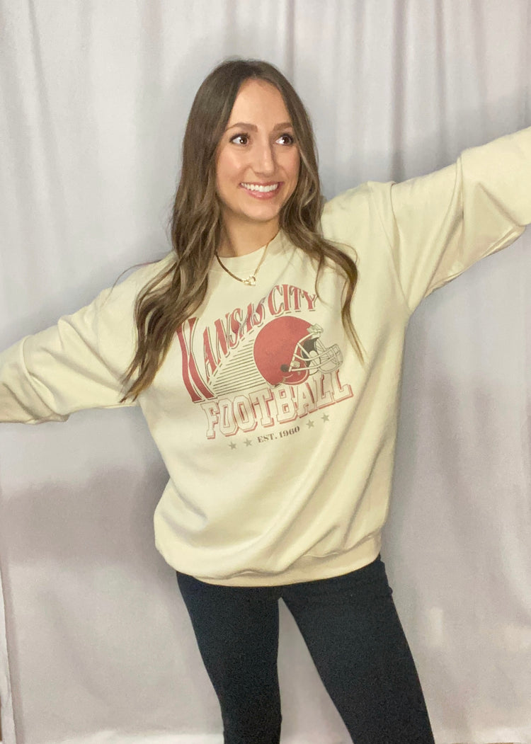 Old School KC Chiefs Crewneck - Sand