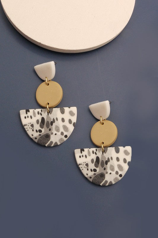 Boho Black White, and Gold Clay Earrings