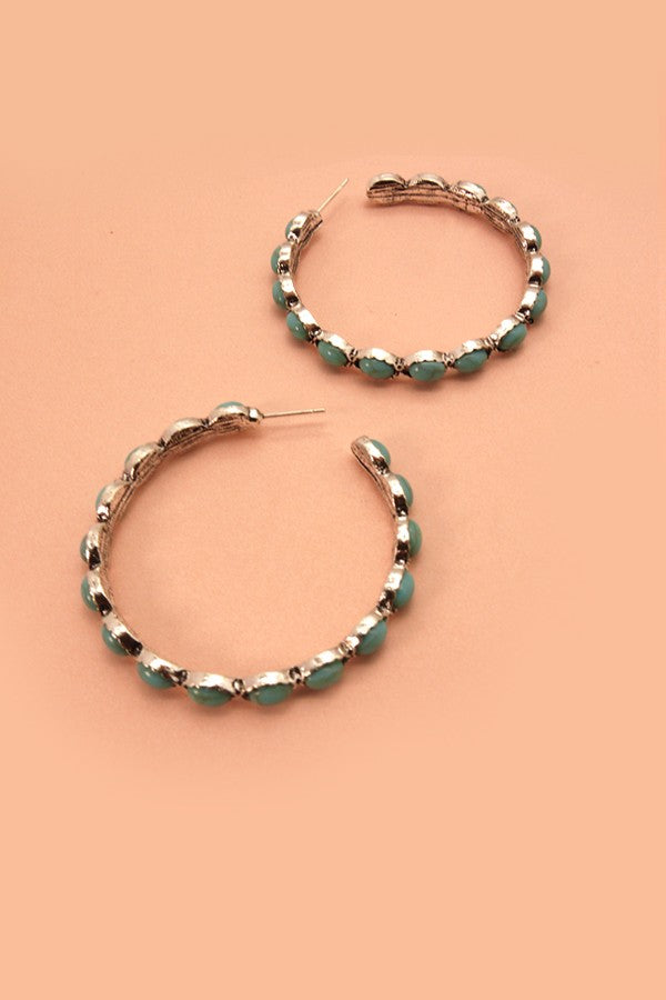 “Sittin’ Pretty” Western Turquoise Stone Hoop Earrings