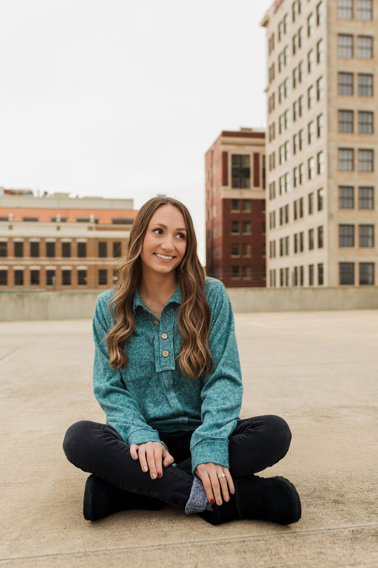 Hunter Green Melange Quarter Button Up