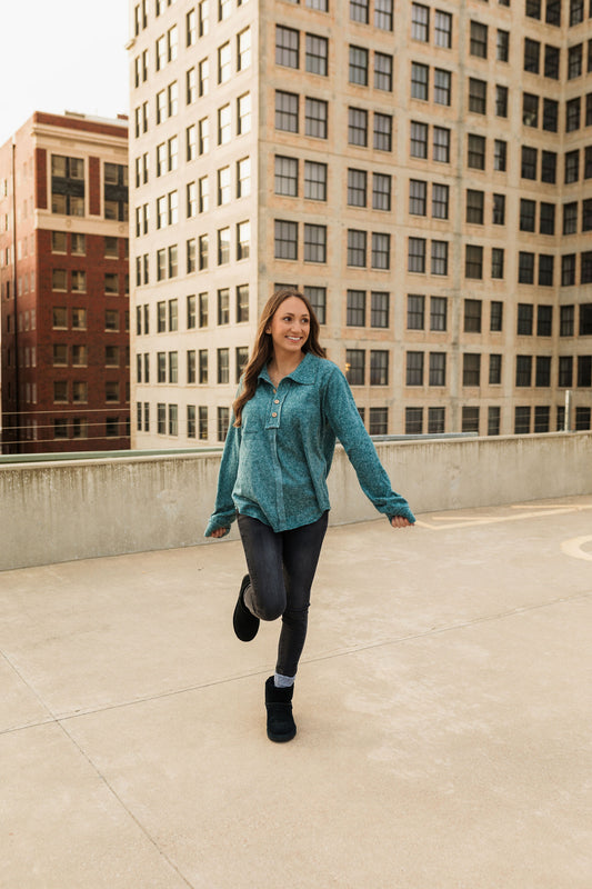 Hunter Green Melange Quarter Button Up