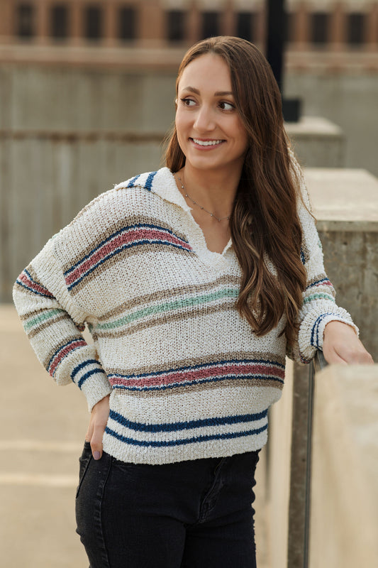 The Sierra- Multicolor Striped Collared Sweater