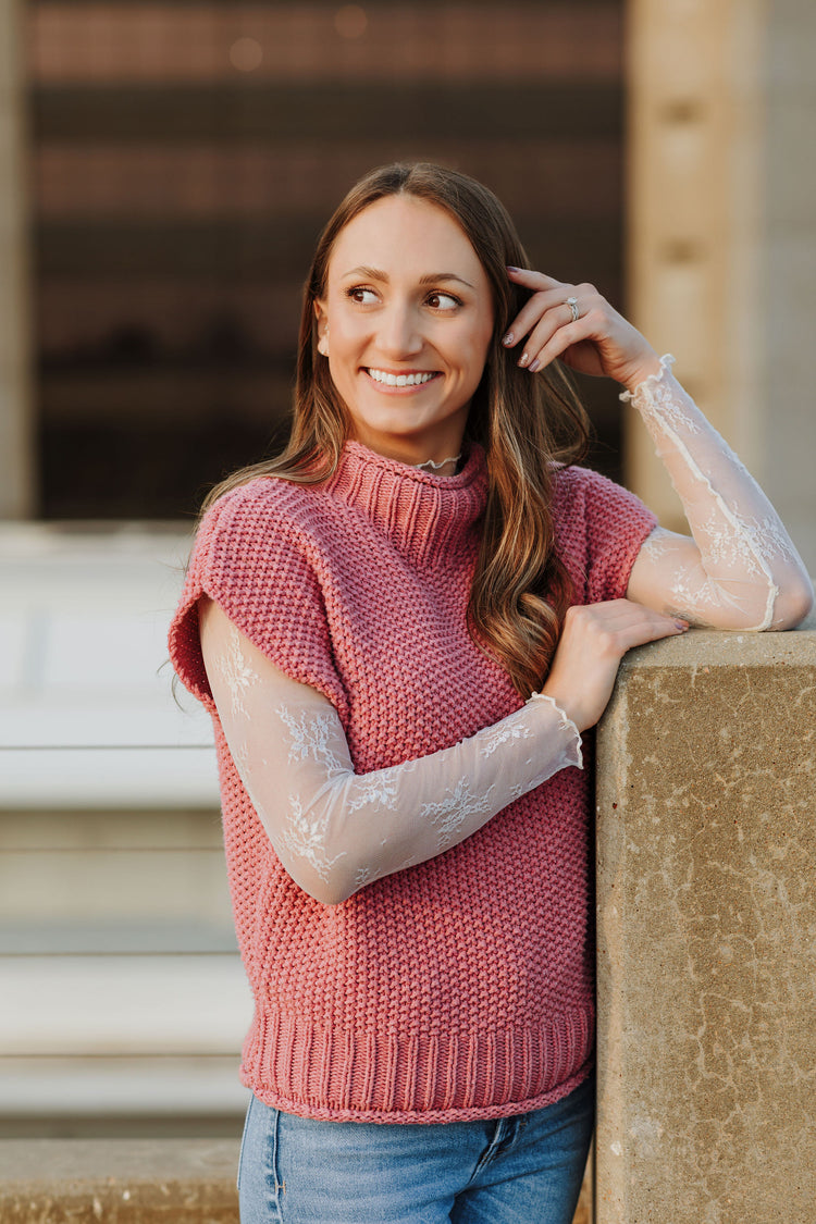 Pink Mock-neck Sweater Vest