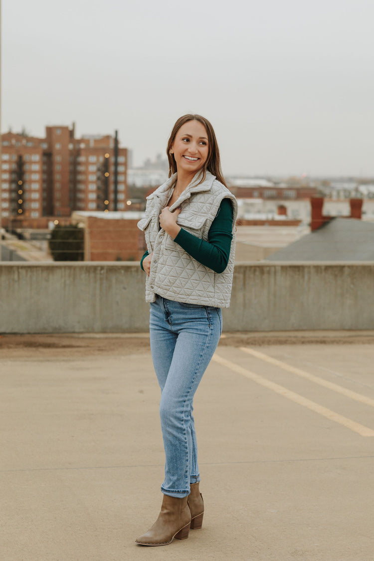 The Madalyn - Triangle Quilted Vest in Taupe