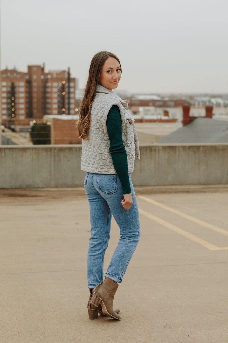 The Madalyn - Triangle Quilted Vest in Taupe