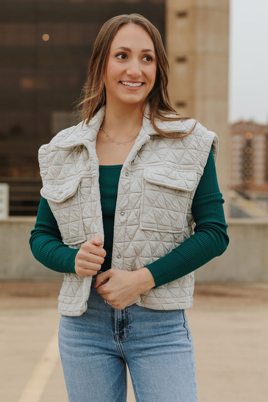 The Madalyn - Triangle Quilted Vest in Taupe