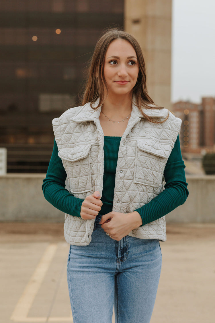 The Madalyn - Triangle Quilted Vest in Taupe