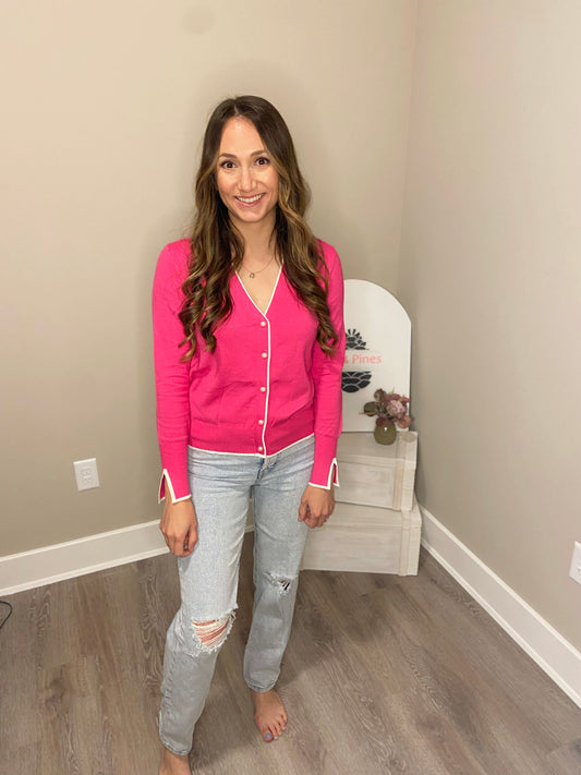 Pink & Pearls Hot Pink Cardigan