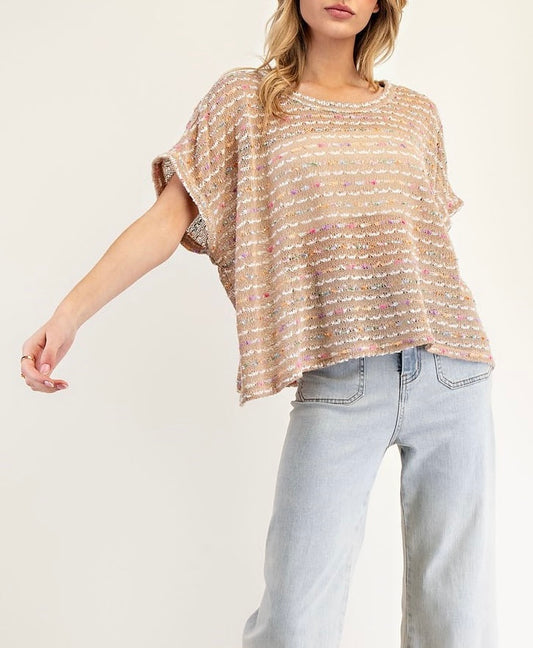 Pops of Color- Taupe and Multicolor Dolman Top