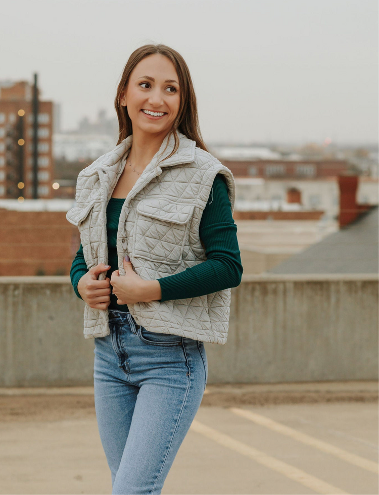 The Madalyn - Triangle Quilted Vest in Taupe