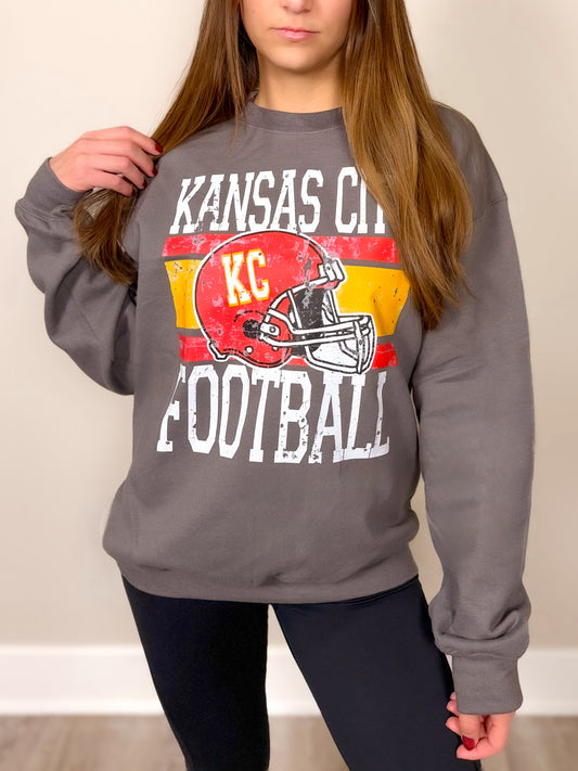 Graphite Grey - Distressed Chiefs Crewneck