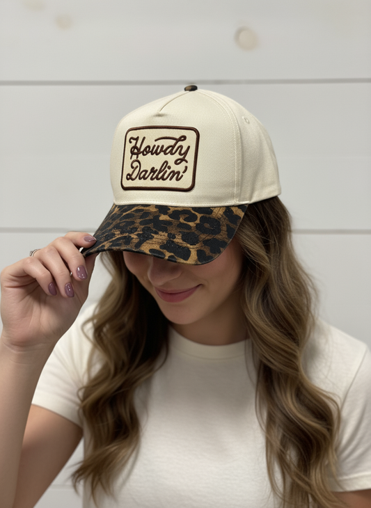 Howdy Darlin Leopard -  Embroidered Trucker Hat