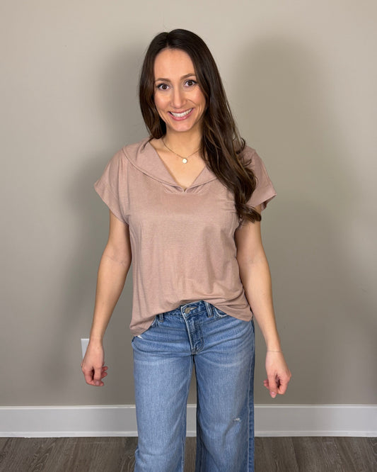 Linen Like Collared Top