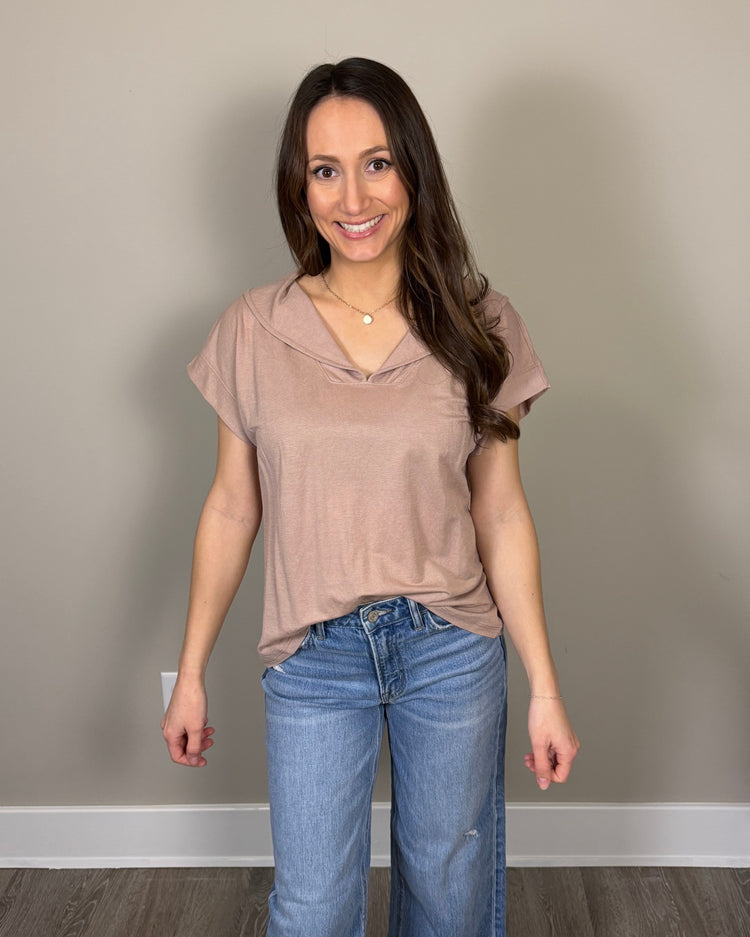 Linen Like Collared Top