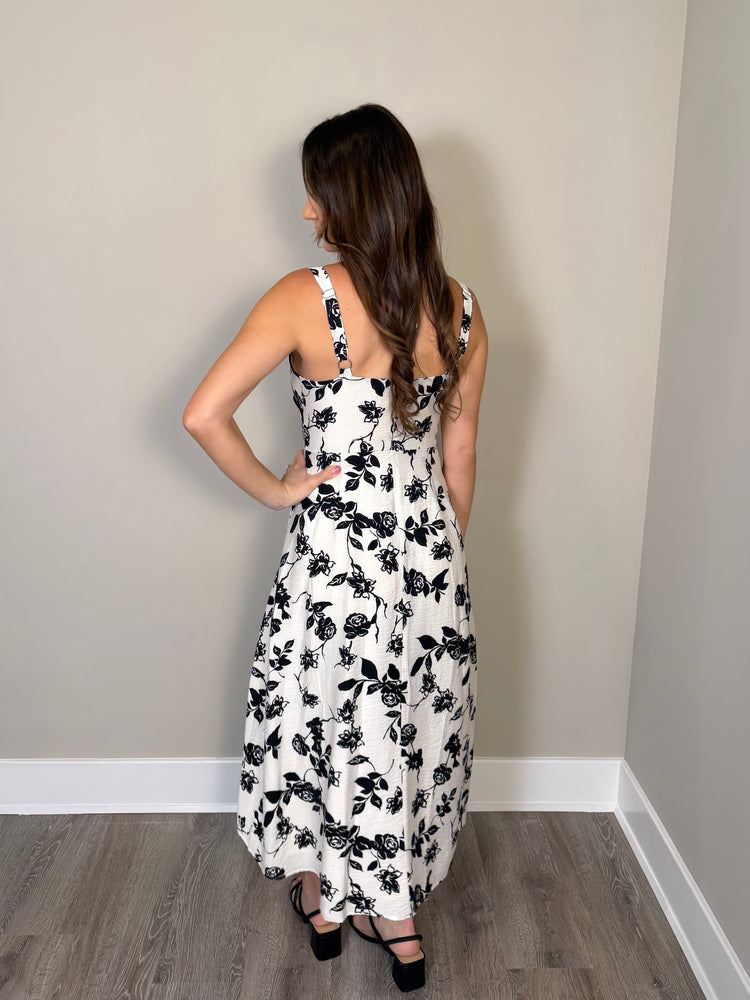 Classic Romance - B&W Floral Midi Dress