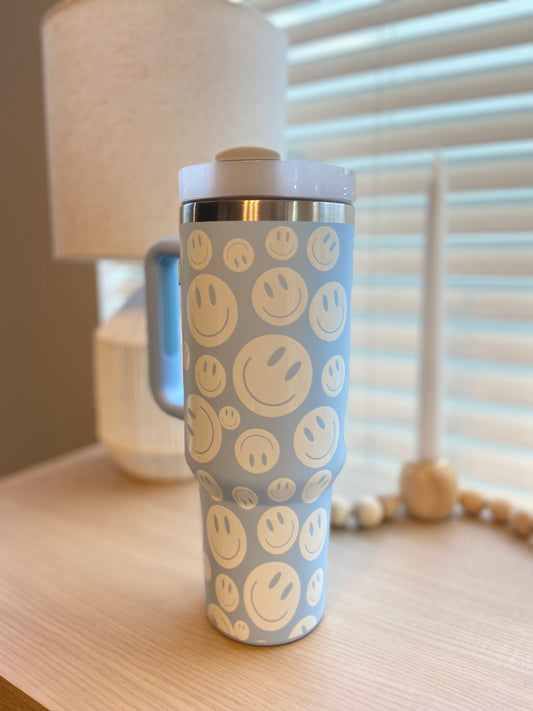 40 oz Insulated Tumbler - in Smiley Face Baby Blue