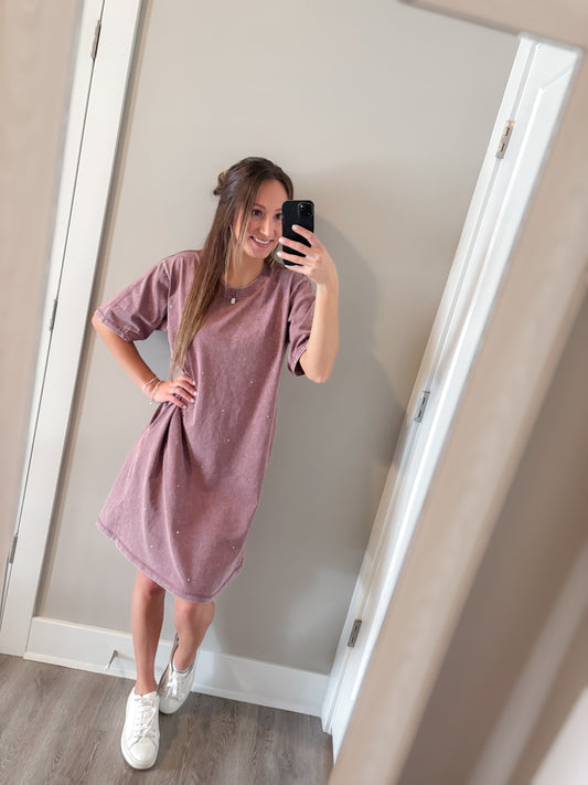 The Confetti T-shirt Dress- Washed Purple & Rhinestones