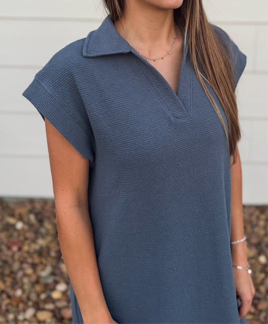 Cloud Knit - Collared Slate Midi Dress