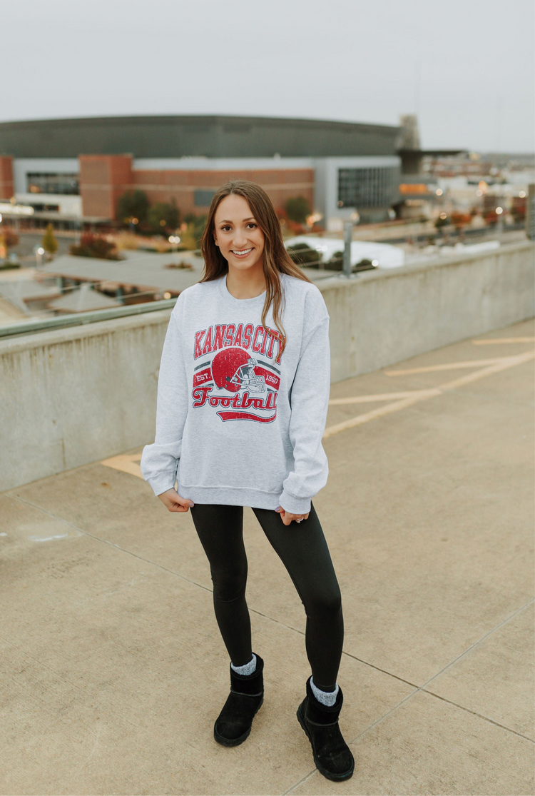 Distressed KC Chiefs Crewneck - Ash Grey