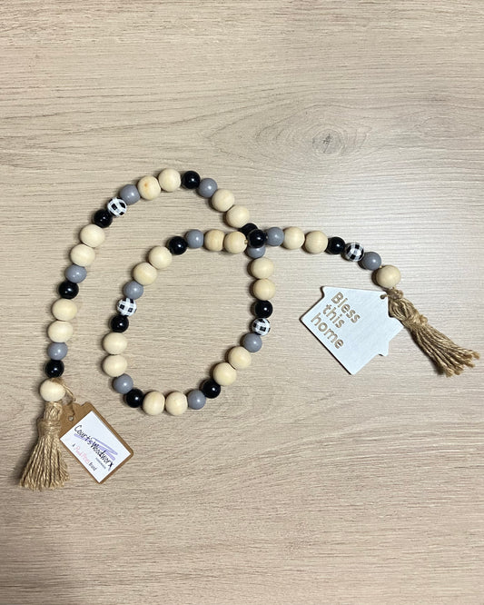 Wooden Beads - Bless this Home -Grey & Plaid