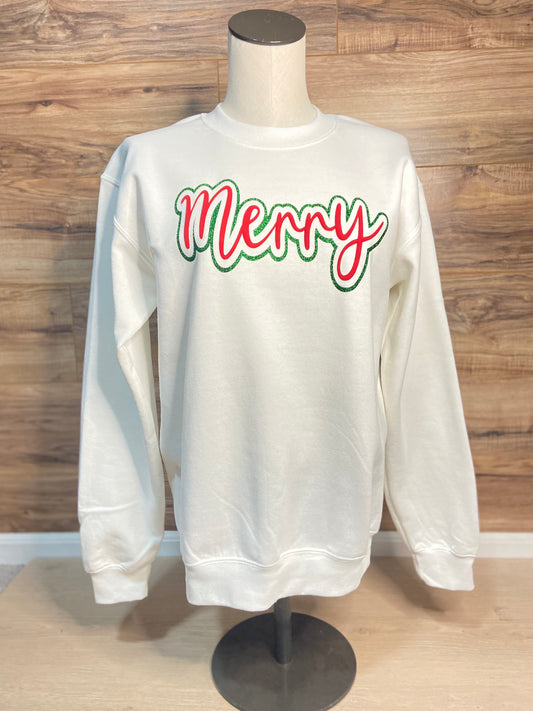 Merry Sweatshirt- Puff & Sparkle Graphic