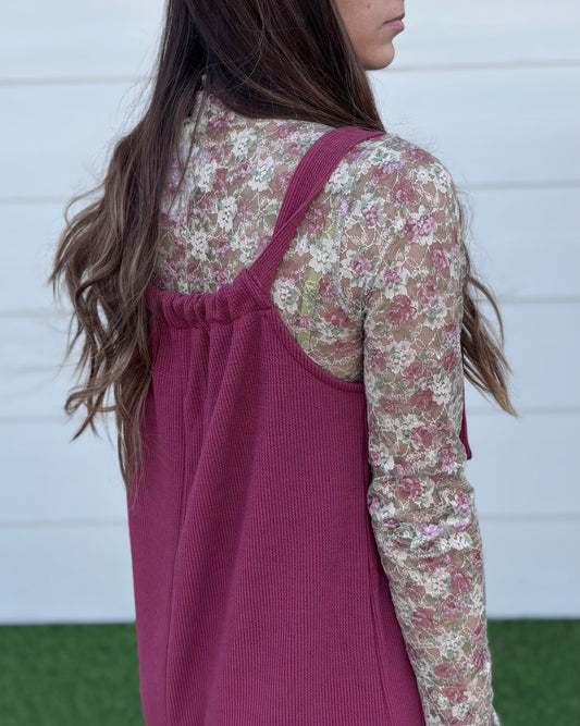 Beige & Floral Lace Lace Long Sleeve
