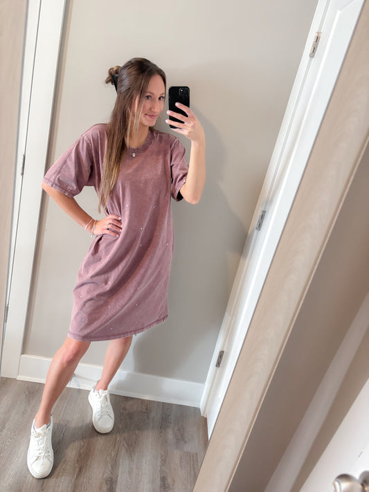The Confetti T-shirt Dress- Washed Purple & Rhinestones