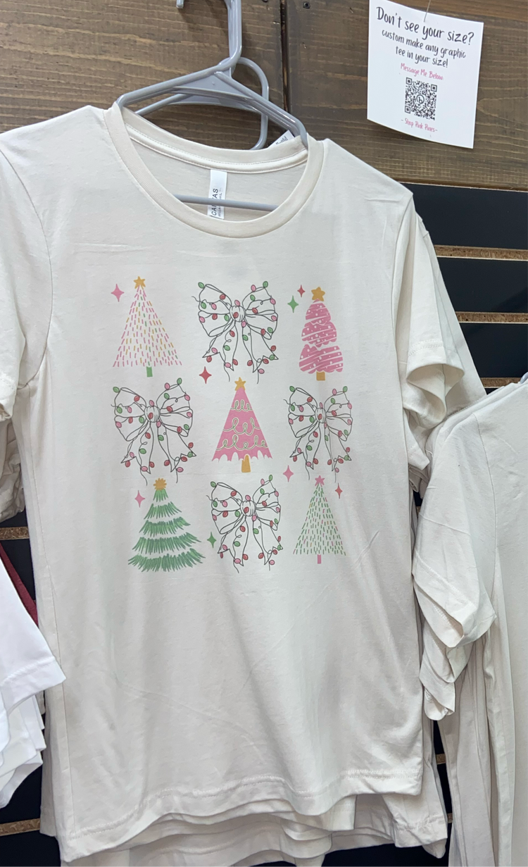 Bows & Trees Patterned Christmas Graphic Tee