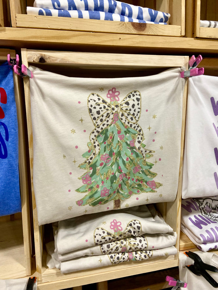 Christmas Tree & Polka Dot Bow- Christmas Graphic Tee