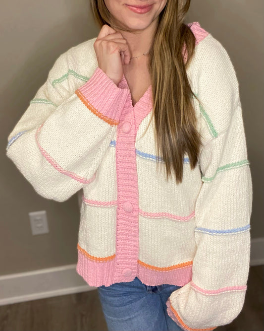 Spring is Near- Pastel Striped Cardigan Sweater