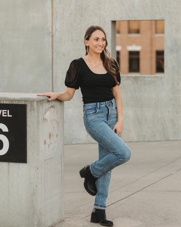 Date Night -Textured Puff Sleeve in Black