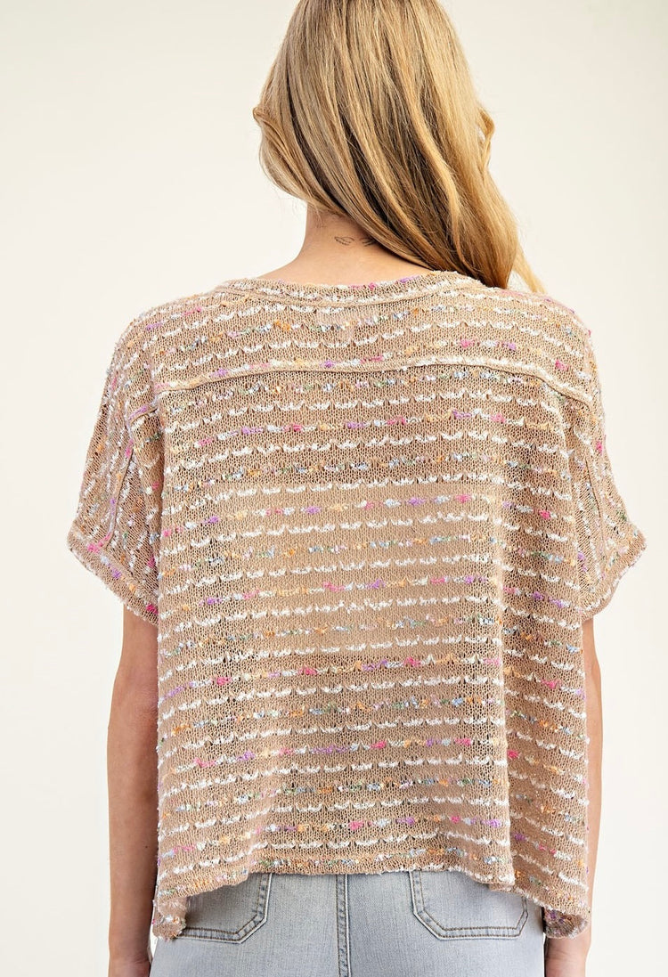 Pops of Color- Taupe and Multicolor Dolman Top
